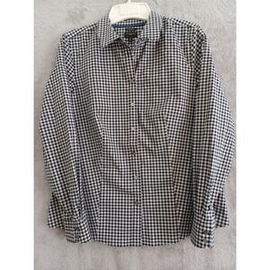 Talbots Shirt Sz 10P Petites Wrinkle Resistant Gingham Black White Gold Western